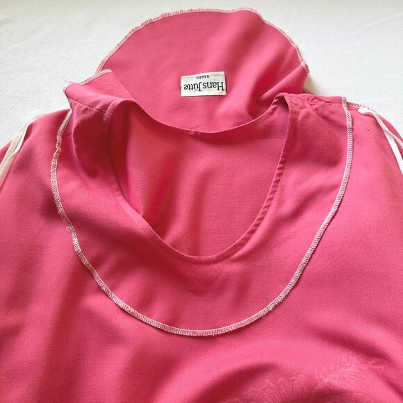 Vintage 70s Hans Jutte Hawaii Kaftan OS Pink Muumuu Dress Hibiscus Floral Hawaii - Picture 10 of 16